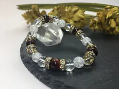 パワーストーン ブレスレット レッドタイガーアイ&水晶&クラック水晶 （ゴールド）レディース 女性  数珠ブレス 開運 プレゼント ギフト  [4]