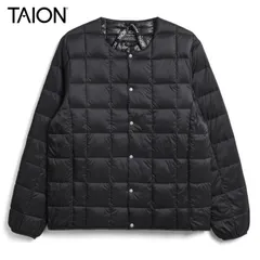 タイオン メンズ ベーシック クルーネックボタン インナーダウンジャケット 定番無地 TAION-104 ライトダウンジャケット ブラック