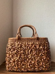 山葡萄かごバッグ　手作り　かごバッグ　立体花編み　内布あり　山葡萄籠バッグ