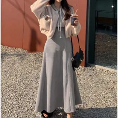 ☆ ライトグレー ☆ Lサイズ ☆ レディースセットアップ konepiece56 レディースセットアップ 冬 ルームウェア セットアップ プルオーバー パーカー トレーナー 部屋着 Aラインスカート Aライン ロング丈 ロング ゆったり 体型カバー きれいめ