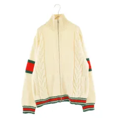 GUCCI (グッチ) シェリーライン ケーブルニット ボンバージャケット ホワイト/グリーン 599311のサムネイル
