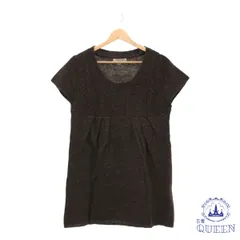 ☆美品☆ THEORIA セオリア トップス チュニック Uネック ニット カジュアル おしゃれ 半袖 レディース ブラウン M 901-15416 送料無料 古着