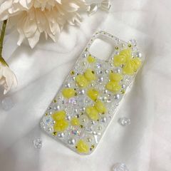 【18日以内発送予定】【イエロー】♡パステルキャンディースマホケース♡/iPhoneケース/パステルカラー/白/ピンク/水色/黄色/カラフル/キラキラ/デコ電/くま/動物/パール