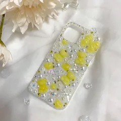 【18日以内発送予定】【イエロー】♡パステルキャンディースマホケース♡/iPhoneケース/パステルカラー/白/ピンク/水色/黄色/カラフル/キラキラ/デコ電/くま/動物/パール