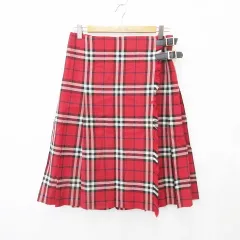 バーバリー ロンドン BURBERRY LONDON スカート プリーツスカート ラップ ロング チェック ベルト 毛 赤 黒 白 レッド ブラック ホワイト 40
