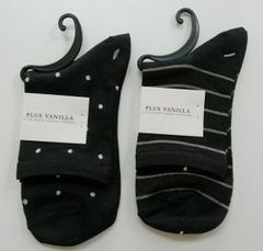 PLUS VANILLA プラスバニラ くつ下 靴下 ソックス 2足セット 23～25cm ドット柄 ボーダー柄 未使用 0519 bhndu a202h0507