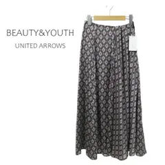 未使用 ビューティー＆ユース 定価1.7万 アシンメトリー フレアスカート 黒 ブラック柄 S ユナイテッドアローズ BEAUTY&YOUTH ◆T12