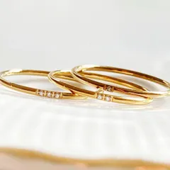 普通郵便 14号 316L 18KGP CZ ダイヤ 1粒 2粒 3粒 極細リング