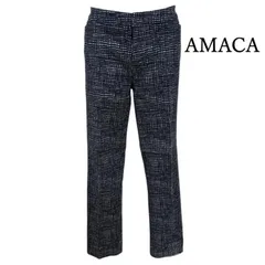AMACA アマカ レディース チェックパンツ ストレッチパンツ カジュアルパンツ ネイビー 紺 チェック 40号 春 夏 値下げ不可のサムネイル
