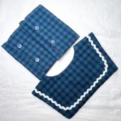 青チェック セーラースタイ & つけ襟 + サッキングパッド セット