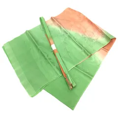 京やQ674 正絹 和装小物2点セット 帯揚げ帯締めセット グリーン オレンジ 特選金銀糸 丸花紋 流水文様 手組紐 高麗組 ォーマル〜カジュアルまでOK 新古品 美品