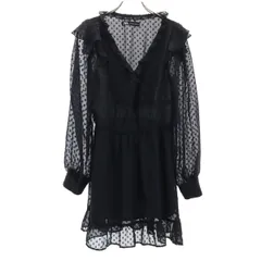 ZARA ザラ 総柄 長袖 シアー ミニワンピース M ブラック レディース 古着