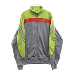 adidas (アディダス) サイドライン ジップアップ トラックジャケット ジャージ グレー/グリーン/レッド APU002