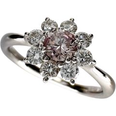 12号 フラワーモチーフ ピンクダイヤモンド 0.248ct ダイヤモンド 0.30ct リング・指輪 Pt900プラチナ 3.7g レディース 【中古】【真子質店】【NN】