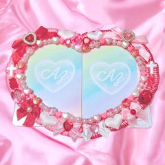 ハート型ペアトレカケースデコ໒꒱· ﾟ B8 ジュエル♡ピンクギンガム×レッドギンガム〔No.36〕