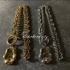 Wチェーン × 変形ペンダント ネックレス