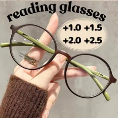 【+1.0 +1.5 +2.0 +2.5】 老眼鏡 丸メガネ眼鏡メンズレディース ブルーライトカットシニア リーディンググラス ブラウ レトロ おしゃれ ブラウン 抹茶 茶色 男性女性 丸い 丸型 伊達 軽量 ラウンド ボストン 405060代 小顔効果 安い