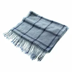 ランバン LANVIN ストール マフラー チェック柄 カシミヤ ロゴ フリンジ 紺 ネイビー ■GY18 /MQのサムネイル