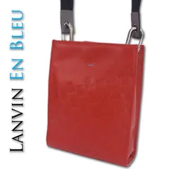 ランバンオンブルー LANVIN en Bleu 牛革 スクウェア ショルダーバッグ ティルト メンズ レッド 赤 定価18,700円 レザー 牛革 軽量
