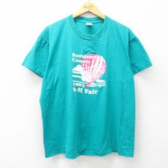 XL/古着 フルーツオブザルーム 半袖 ビンテージ Tシャツ メンズ 90s 気球 大きいサイズ コットン クルーネック 青緑 25jul07 中古