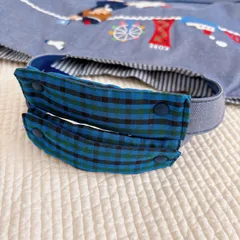 青チェック　トートバッグ　持ち手カバー　ハンドルカバー