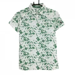 アディダス 半袖ポロシャツ 白×グリーン 総柄 サッカー生地 レディース M ゴルフウェア adidas