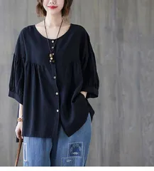 チュニック 大人可愛い 夏 五分袖 チュニック シャツ  ブラウス 綿麻風 ボリューム袖 カットソー チュニック 大きいサイズ  ゆったり 体型カバー Aライン フレア チュニックワンピース 無地 トップス 大人可愛い xxyz01