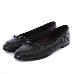 シャネル CHANEL 10C バレリーナカーフスキンキルティングシューズ フラットシューズ マトラッセ ココマーク レザー リボン 36 1/2C 23.5cm 黒 ブラック