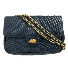 バリー BALLY 美品 2WAY チェーンショルダーバッグ トートバッグ 肩掛け ヴィンテージ キルティング ターンロック レザー ゴールド金具 紺 ネイビー