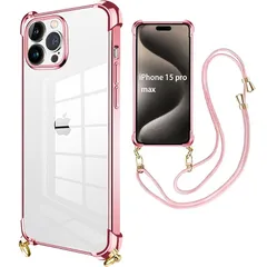 iphone 15 pro max ケース クリア ショルダー 耐衝撃 iphone 15pro max スマホケース アイフォン15pro max バンパー 携帯カバー 斜めがけ 薄型 TPU 軽量 肩がけ 首掛け 紐付き ストラップ付き ストラップホー 1