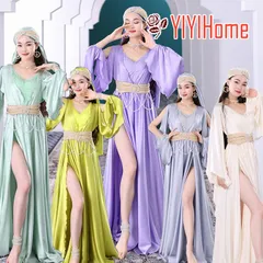 ベリーダンス衣装 ５点セット 大人 オリエンタル エジプト サイディ バラディ パフォーマンス 民俗 ダンス衣装 ロング スリット ワンピース ベルト 髪飾り インナー 練習着 レッスン着 ストラップ ストーン