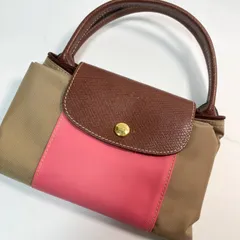 【送料無料】LONGCHAMP/ロンシャン/ル プリアージュ/ハンドバッグ/トートバッグ/ナイロン/ピンク×ブラウン/中古品