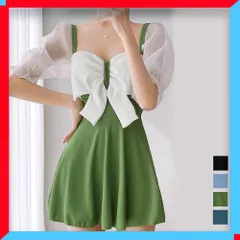 新品 水着 体型カバー リボン ワンピース水着 ショートパンツ付き 2点セット 人気 可愛い 20代 レディース 【送料無料】