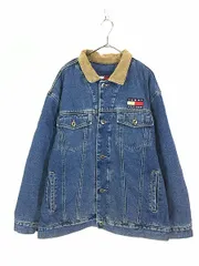古着 90s TOMMY HILFIGER 裏地 チェック キルティング フラッグ パッチ デニム ジャケット Gジャン XL 古着 のサムネイル