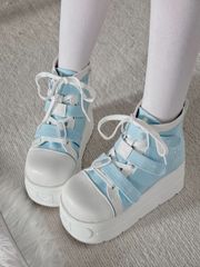 ブルー　厚底 スニーカー レディース 水色 ホワイト 可愛い ゆめかわ系 原宿系 シューズ ガーリー ロリータ 病みかわいい 韓国ファッション 靴　天使界隈　水色界隈　量産型　地雷系　サブカル　スニーカー　薬　病み　かわいい　ぴえん系女子　推し活　ライブ参戦