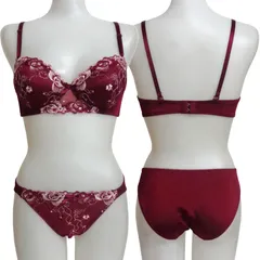 下着女性 上下セット ブラジャー ショーツセット ブラショーツセット ノンワイヤーブラセット ランジェリー ブラセット ノンワイヤー ブラ&ショーツセット ブラ ノンワイヤー セット 女性下着セット レディース下着セット ワイン B70M