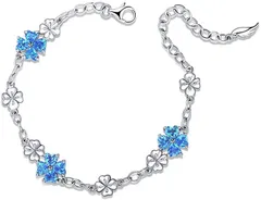 JIANGXIN シルバー925 女性に人気 ブレスレットハート 四つ葉のクローバー ユニーク デザイン(12月 誕生石 スイスブルートパーズ)