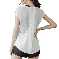 [PLEAVIT] ヨガウェア レディース スポーツ Tシャツ トップス ストレッチ 吸汗速乾 メッシュ ピラティス ロング丈 ホットヨガ ホワイト S [ホワイト] [S]