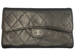 CHANEL (シャネル) マトラッセ ロングフラップウォレット ラムスキン レザー 財布 長財布 三つ折り ブラック/004