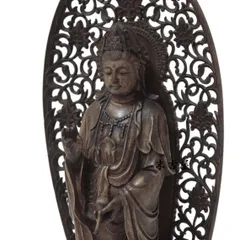 仏教美術　彫刻家　真海徳太郎作　木彫　観世音菩薩　仏像　置物　共箱　VR8302 仏教美術 彫刻家 真海徳太郎作 木彫 観世音菩薩 仏像 置物 共箱