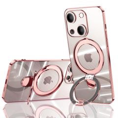 【在庫処分】耐衝撃 ソフトTPU 傷に強い背面 レンズカバー付き ワイヤレス充電 メッキ仕上げ ストラップホール付き リング付き アイフォン15 クリア プラス MagSafe対応 ケース 磁気カバー 用 (iPhone15 Plus Plus 15 6.7
