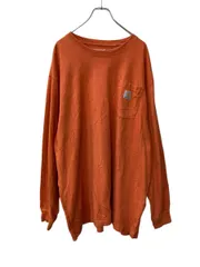 carhartt 長袖 ロゴTシャツ 2XL オレンジ カーハート プルオーバー ビッグサイズ ロンT ルーズフィット 古着卸 アメリカ仕入 a705-5376