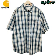カーハート Carhartt  半袖 ボタンダウンシャツ チェック柄  ブルー系×ベージュ  サイズ：メンズ XXL  オンブレ シャドウチェック 総柄 古着 【中古】