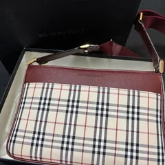 【送料無料】【美品】BURBERRY/バーバリー/ショルダーバッグ/ノバチェック/斜め掛けバッグ/キャンバス/レザー/ベージュ×レッド×ブラック/箱付き