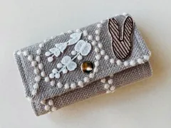 ミナペルホネン　本革キーケース　タンバリン　pomppia レース　レザーキーケース　ハンドメイド