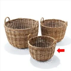 収納 かご バスケット 高級 籐(クブ材)  大型 バスケットラウンド kubu 小 直径44×高さ30cm ハンドル 持ち手付き かご収納 シンプル ナチュラル おしゃれ かわいい カゴ 籠 整理 片付け 小物入れ 衣類 リビング ダイニング キッチン  店
