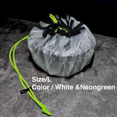 巾着袋　収納袋　ダイニーマ　キャンプ　登山　ホワイト＆ネオングリーン　Lサイズ