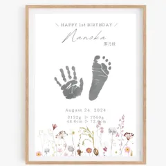 【2枚セット】命名書 命名紙 手形足型ポスター 誕生日　ベビーポスター