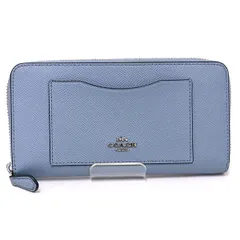 コーチ COACH ラウンドファスナー長財布 ジップアラウンドウォレット レザー F54007 ライトブルー系 シルバー金具 【中古】Sランク