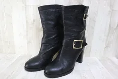 JIMMY CHOO ジミーチュウ バイカーブーツ ショートブーツ サイドベルト 38 1/2 ブラック レザー